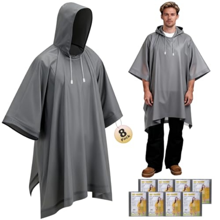 Emergency Poncho Rain - 8 Pack Hooded Rain Ponchos for