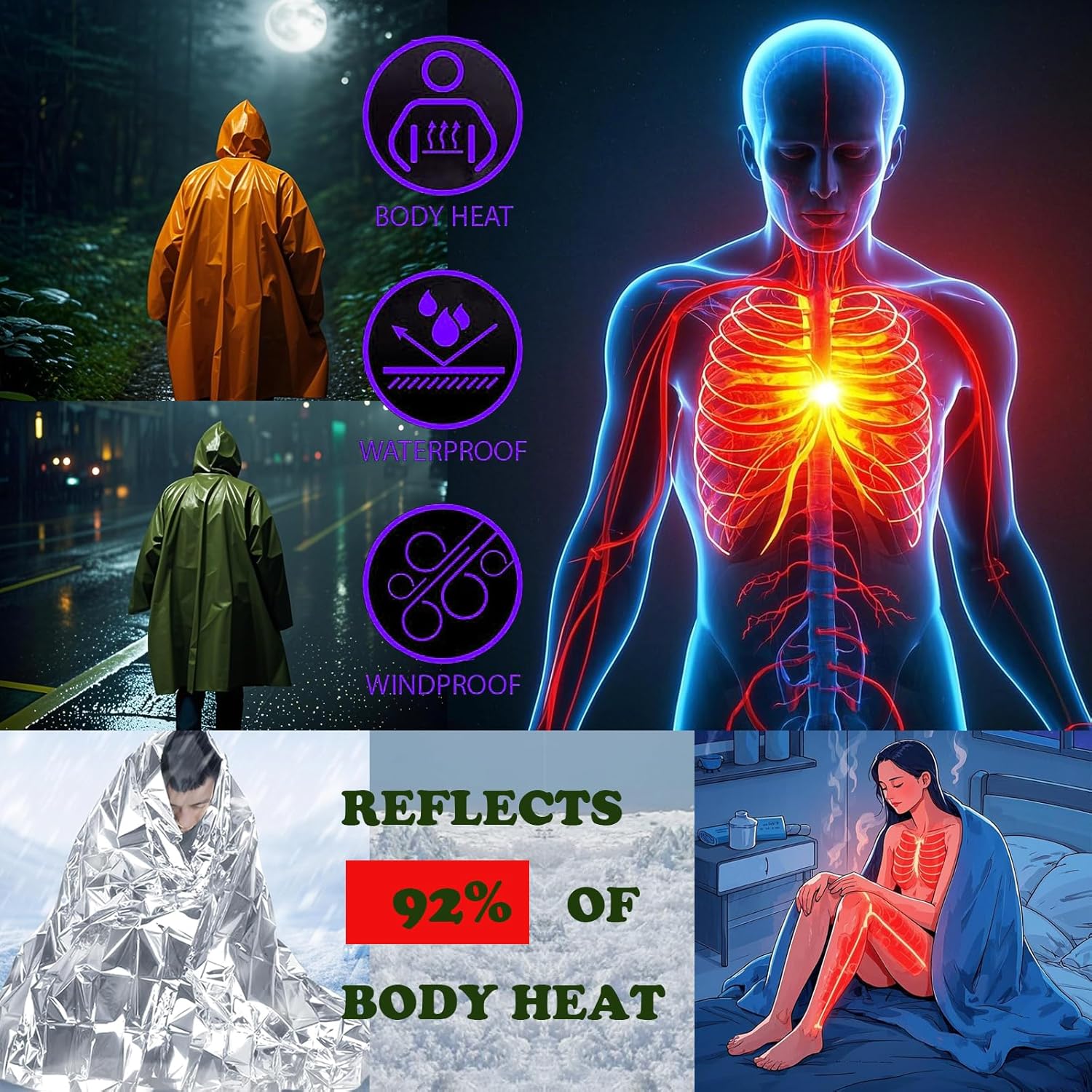 Camping Raincoat Waterproof Su - مراجعة Survival Blanket Reflective وسعره
