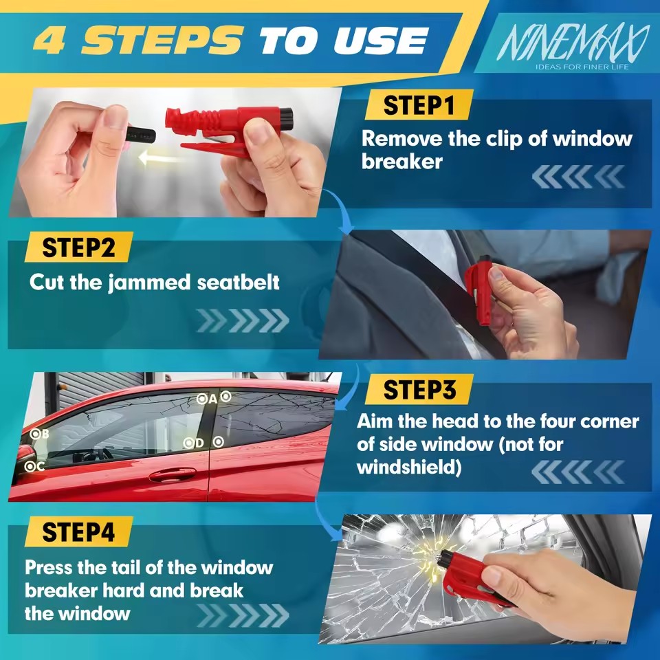 Safety Hammer Car Escape Tool  - مراجعة Rescue Rope Throw وسعره