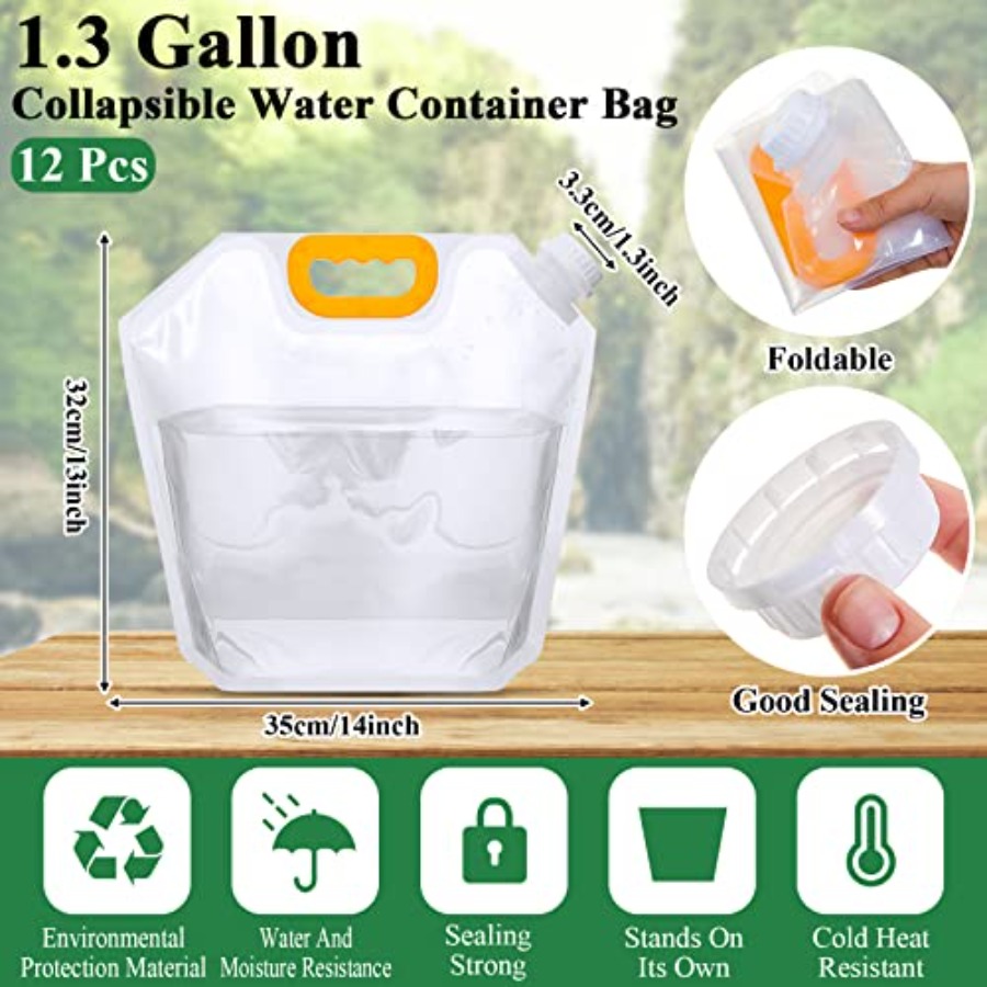 12 Pack 1.3 Gallon Collapsible - مراجعة Water Bag Collapsible وسعره