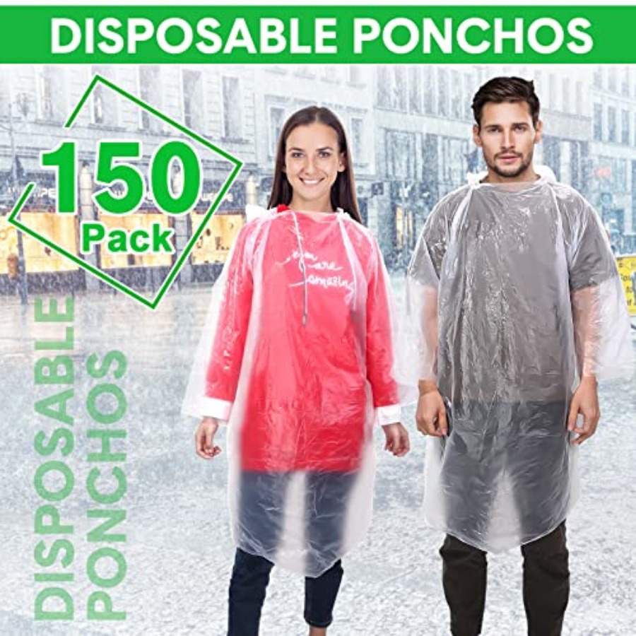 150 Pcs Disposable Rain Poncho - مراجعة Emergency Poncho Rain وسعره