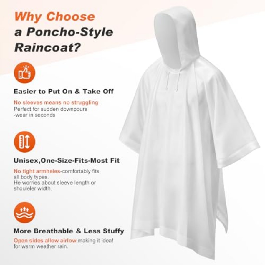 8 Pack Hooded Rain Ponchos for - مراجعة Emergency Poncho Rain وسعره